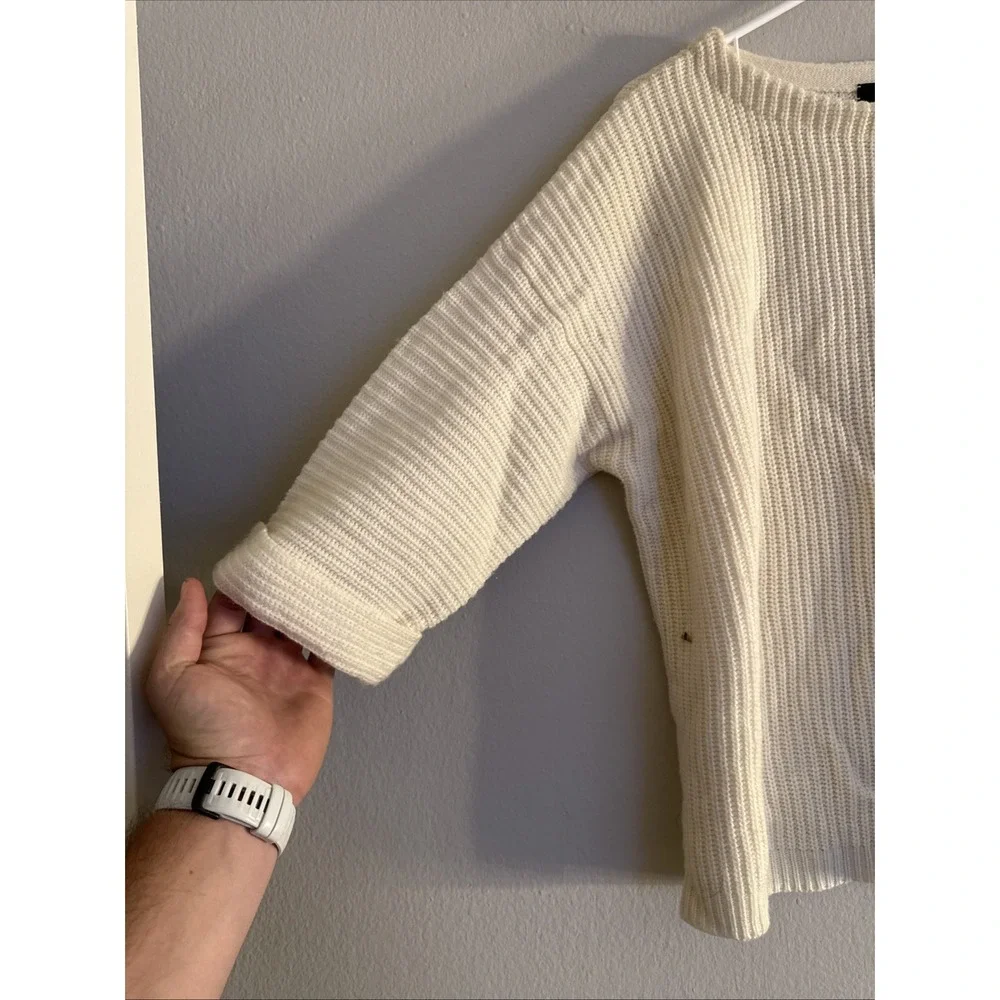 J. CREW Womens Round Neck Jumper Sweater Size 14 Medium Beige Wool ‎ 3/4 Sleeve